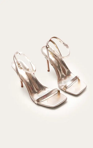 Gold Square Toe Barely There Strap High Heeled Sandals