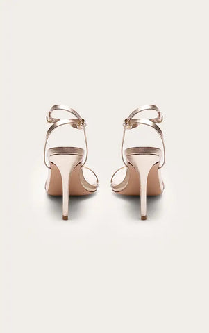 Gold Square Toe Barely There Strap High Heeled Sandals