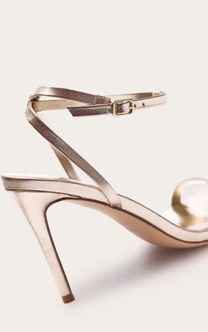 Gold Square Toe Barely There Strap High Heeled Sandals