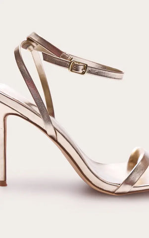 Gold Square Toe Barely There Strap High Heeled Sandals