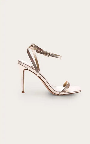 Gold Square Toe Barely There Strap High Heeled Sandals