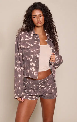 Brown Deer Print Low Rise Denim Hotpants