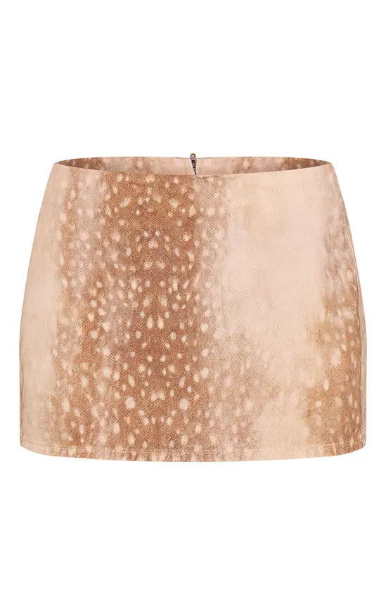 Brown Deer Print Denim Mini Skirt