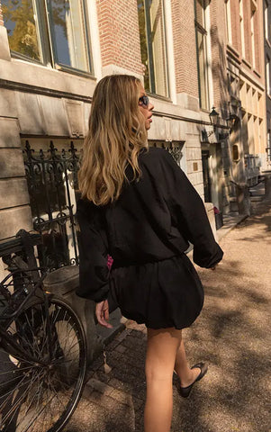 Black Nylon Puffball Skirt