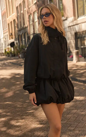 Black Nylon Puffball Skirt