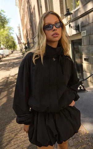 Black Nylon Puffball Skirt