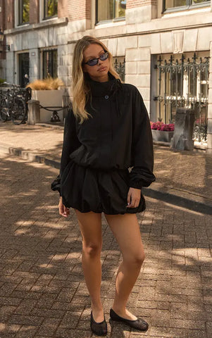 Black Nylon Puffball Skirt