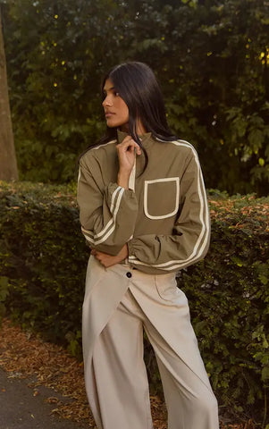 Ecru Pleat Detail Barrel Leg Trousers