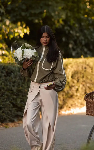Ecru Pleat Detail Barrel Leg Trousers
