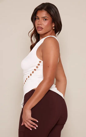 Shape White Soft Touch Eyelet Asymmetrical Hem One Shoulder Top