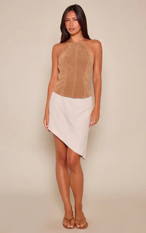 Faux Suede Tie Halterneck Top
