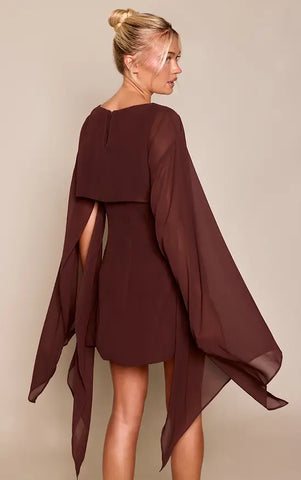 Chocolate Cape Detail Mini Dress