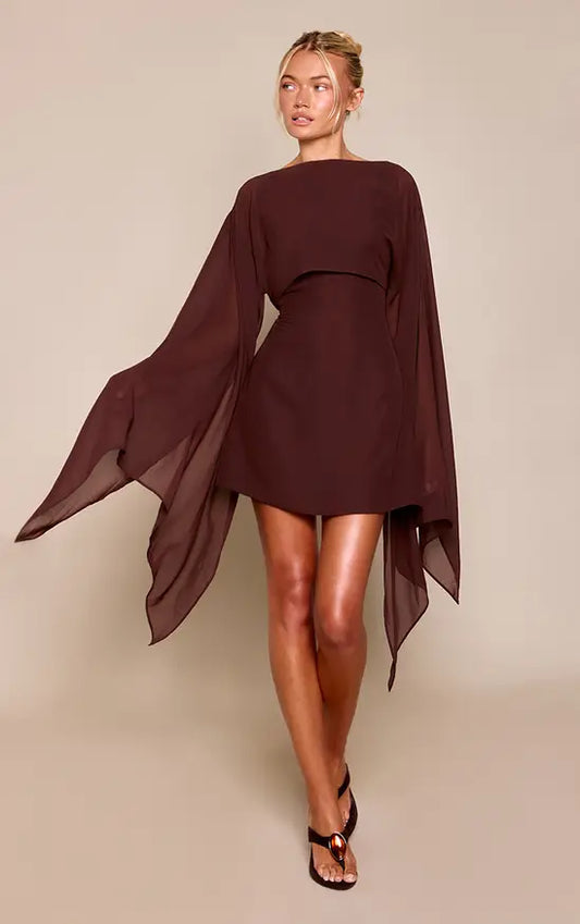 Chocolate Cape Detail Mini Dress