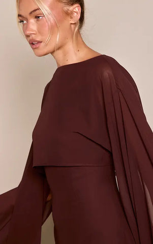 Chocolate Cape Detail Mini Dress