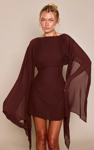 Chocolate Cape Detail Mini Dress