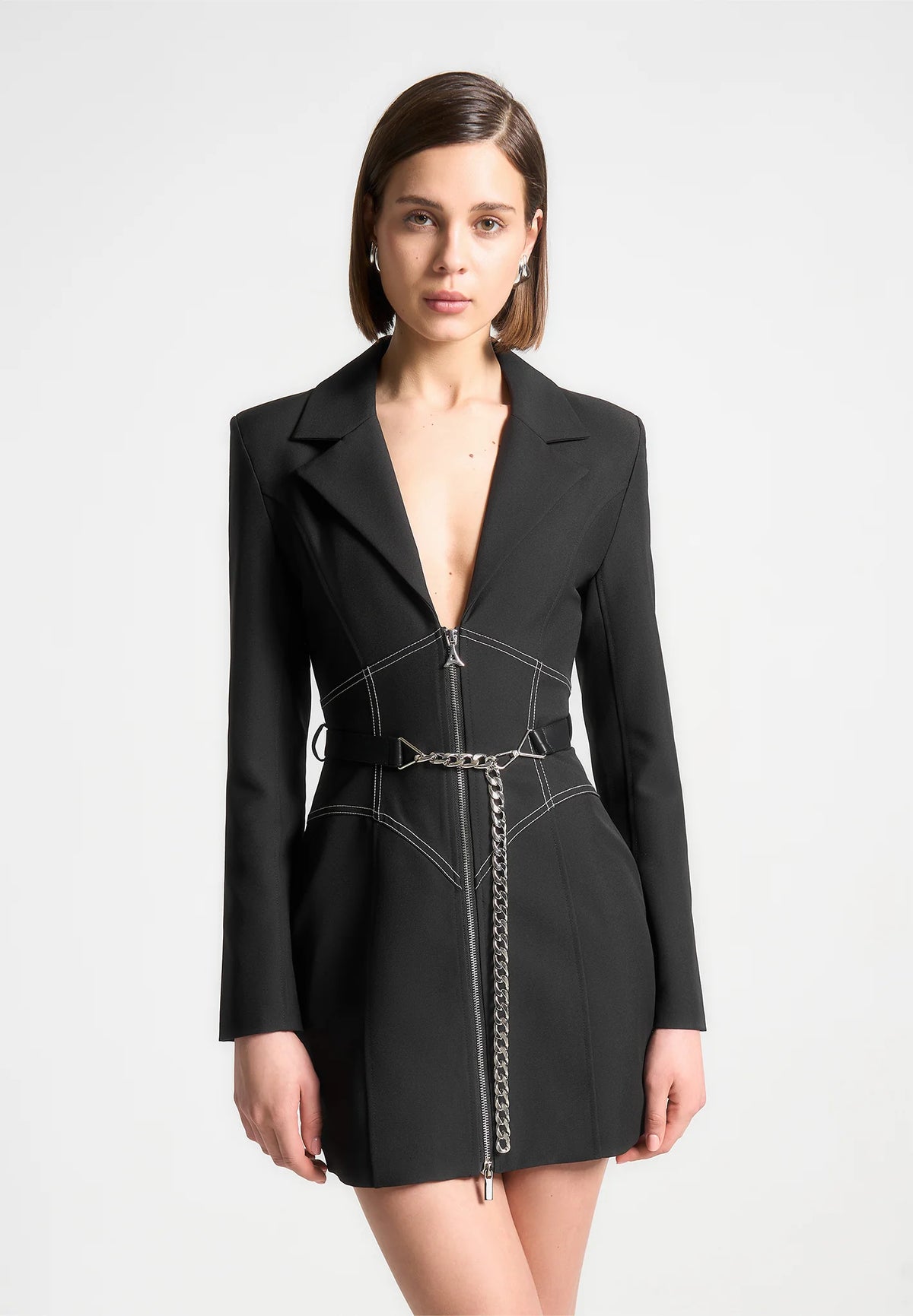 Noir Chain Corset Blazer Dress