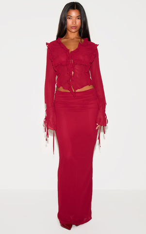 Ruched Chiffon Maxi Skirt