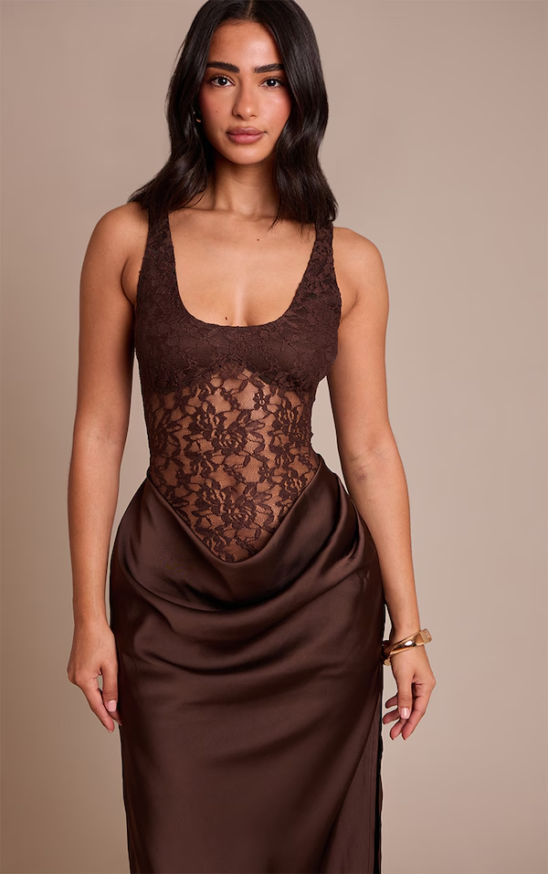 Petite Black Lace & Satin Maxi Dress