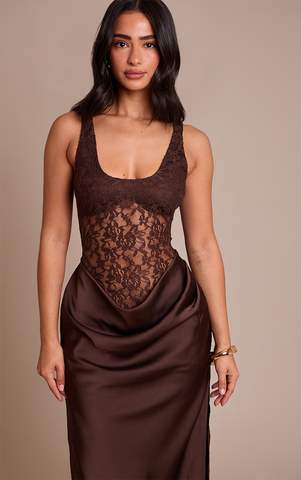 Petite Black Lace & Satin Maxi Dress