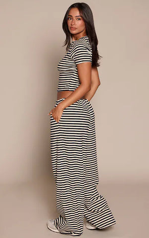 Petite Charcoal Striped Soft Fleece Straight Leg Joggers