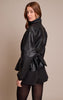 Chocolate Plum High Neck Cinched Waist Faux Leather Jacket