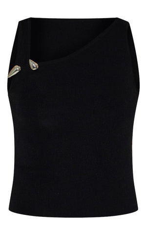 Asymmetric Fine Knit Neckline Top