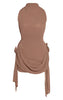 Chiffon Boat Neck Drape Detail Mini Dress