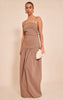 Chocolate Stretch Woven Strappy Ruched Maxi Dress