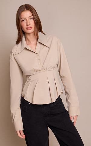 Pleated Cinched Waist Shirt