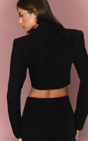 Polka Dot Pocket Detail Cropped Blazer