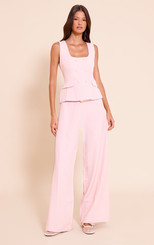 Woven Button Detail Wide Leg Jumpsuit