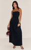 Chocolate Stretch Woven Strappy Ruched Maxi Dress