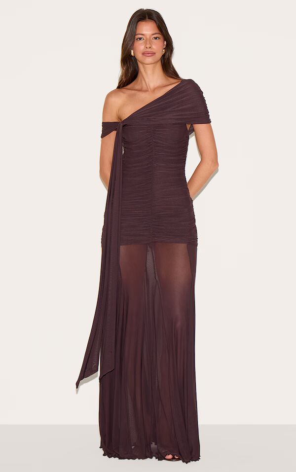 Mocha Mirage Bardot Maxi- Brown