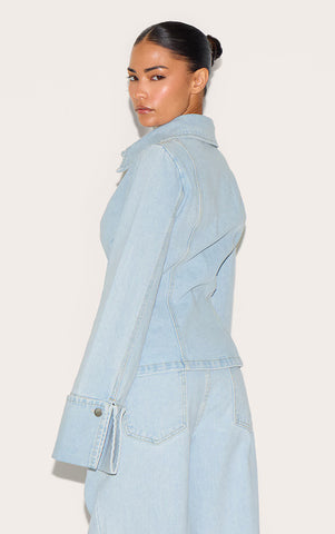 Petite Light Blue Long Sleeve Fitted Denim Shirt