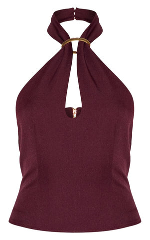 Sleek Trim Detail Halterneck Tailored Top