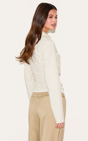 Butter Yellow Linen-Blend Fitted Wrap Shirt