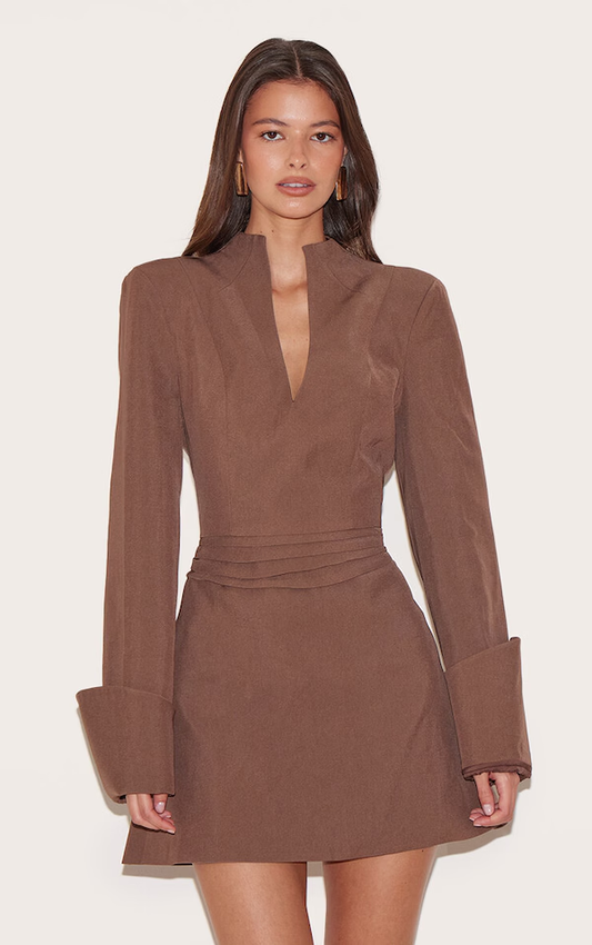 Woven V Neck Blazer Dress