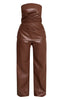 Faux Leather Ruched Bandeau Wide Leg Jumpsuit