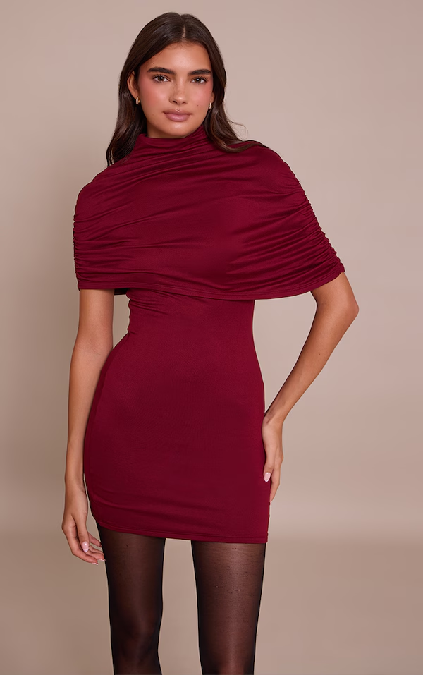 Double Contour Asymmetric Overlay Detail Bodycon Dress