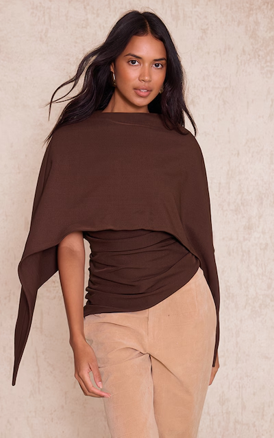 Woven Cape Detail Ruched Long Top