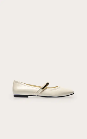Soft PU Gold Strap Square Toe Ballet Flats