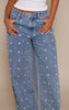 Petite Mid Blue Pearl Embellishment Jean