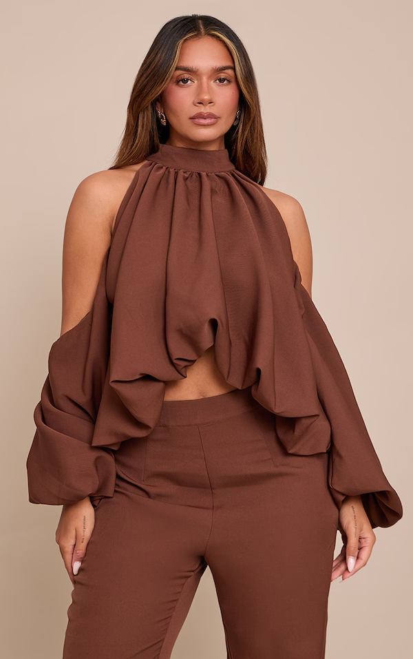 Cold Shoulder Puffball Halterneck Top