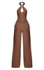 Woven Halterneck Trim Wide Leg Jumpsuit