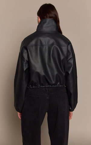 Black PU Bubble Hem Funnel Neck Jacket