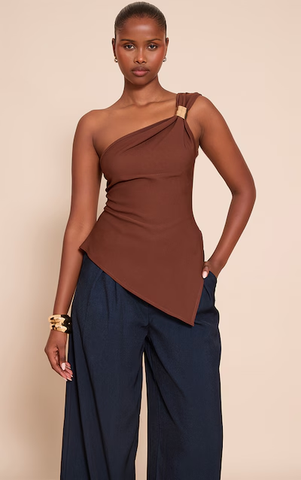 Asymmetric One Shoulder Trim Detail Long Top