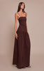 Chocolate Stretch Woven Strappy Ruched Maxi Dress