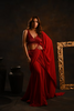 Red pre-drape saree with embellished blouse