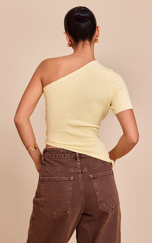 Oat Asymmetry One-Shoulder Knit Top