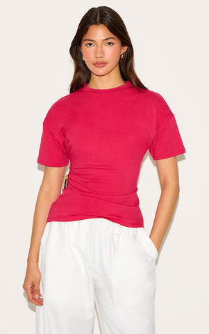 Black Trim Detail Asymmetric Hem T Shirt